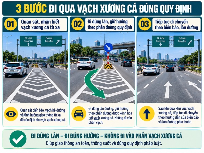 Cách đi qua vạch xương cá đúng quy định