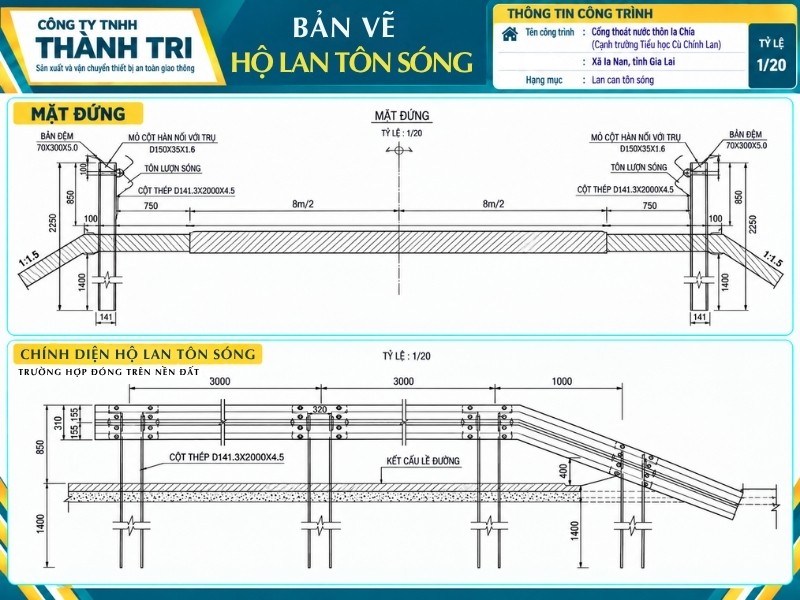 Bản vẽ bố trí chung hộ lan tôn sóng của dự án