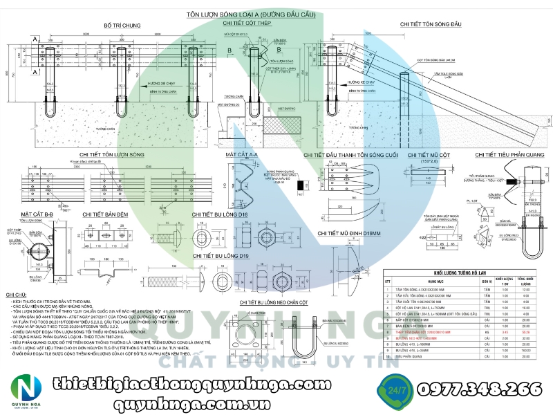 Bản vẽ trụ hộ lan tôn sóng theo tiêu chuẩn