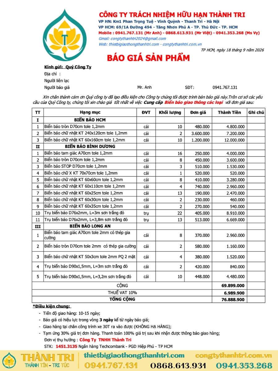 Báo giá biển báo giao thông phản quang tại HCM, Bình Dương, Long An Báo giá biển báo giao thông phản quang tại HCM, Bình Dương, Long An