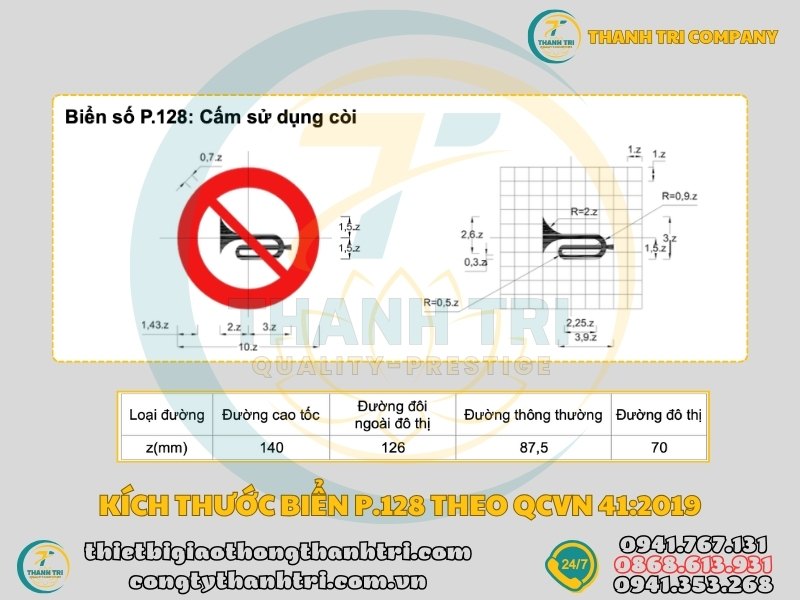 Biển báo cấm sử dụng còi P.128