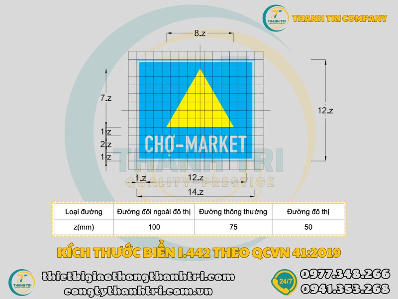 Biển báo chợ I.442 kích thước hình dạng và ý nghĩa