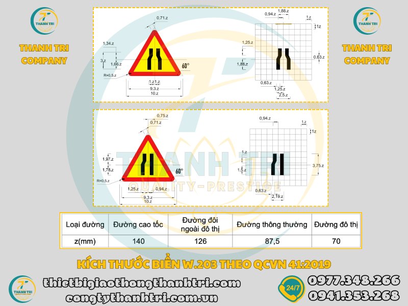 Biển báo đường hẹp W.203