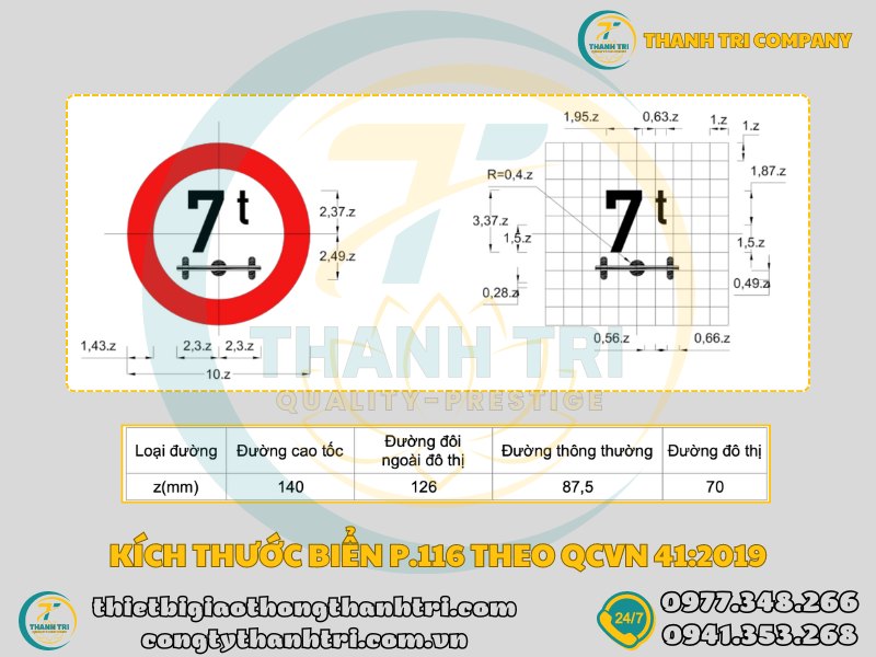 Biển báo hạn chế tải trọng trên trục xe P.116