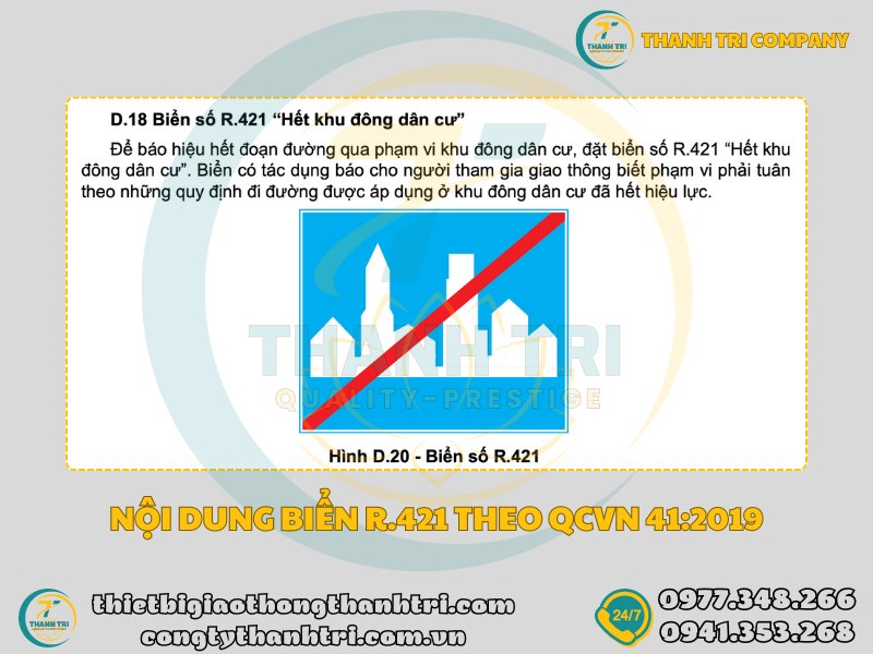 Biển báo hết khu đông dân cư R.421