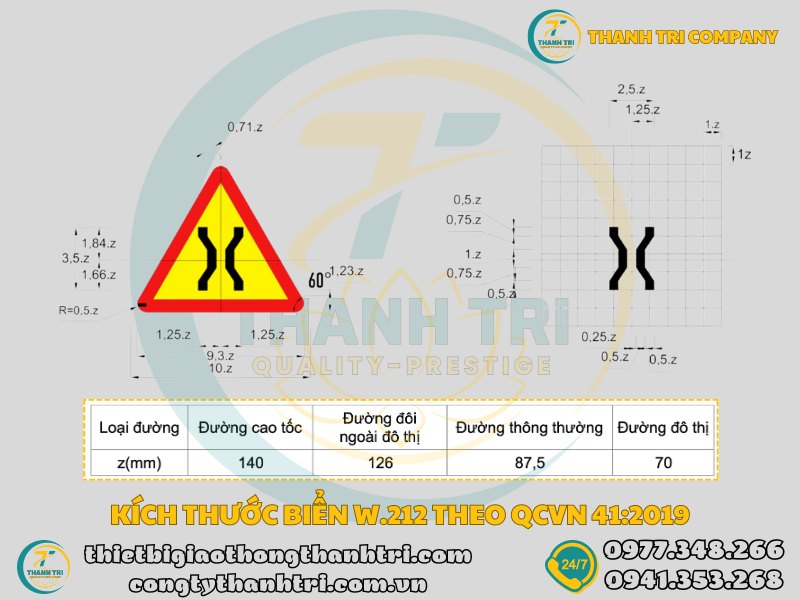 Biển báo hiệu cầu hẹp W.212