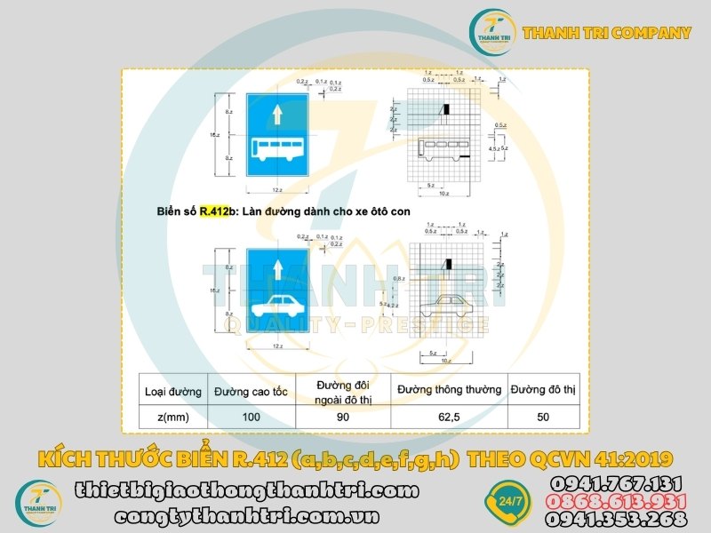 Biển báo làn đường dành riêng cho từng loại xe R.412