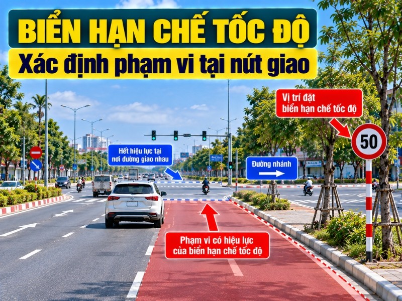 Biển hạn chế tốc độ xác định phạm vi tại nút giao