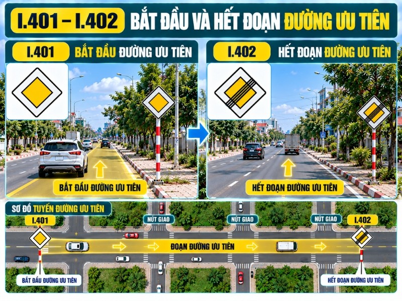 Biển đường ưu tiên I401 và I402