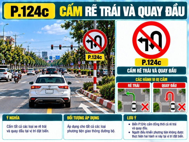 Biển P124c cấm rẽ trái và quay đầu