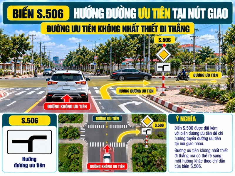 Biển S506 hướng đường ưu tiên tại nút giao
