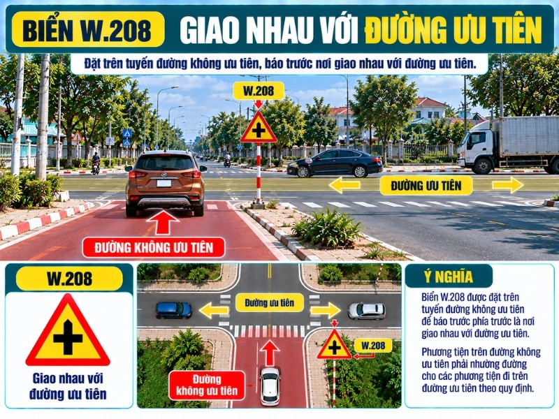 Biển W208 giao nhau với đường ưu tiên