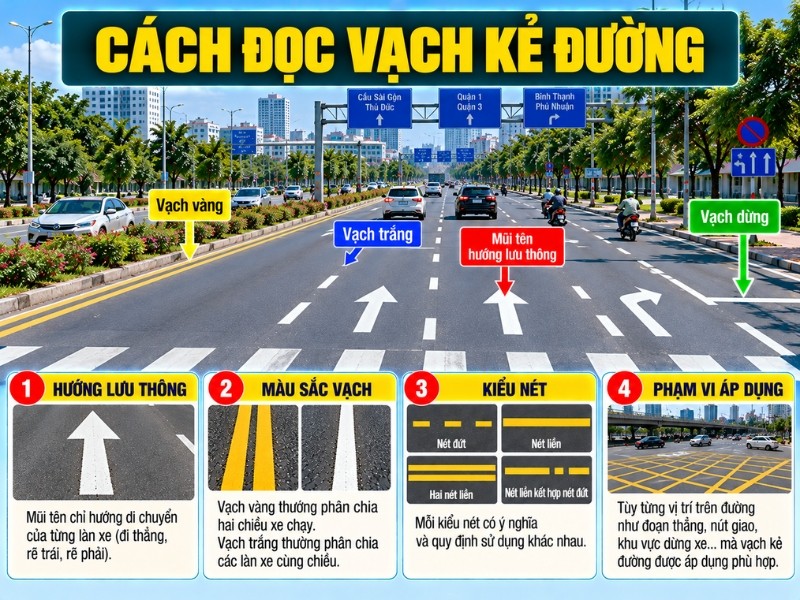 Cách đọc vạch kẻ đường trên tuyến đường Cách đọc vạch kẻ đường trên tuyến đường