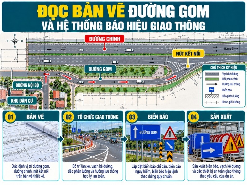 Đọc bản vẽ đường gom và hệ thống biển báo giao thông