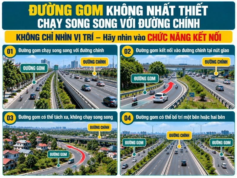 Đường gom không nhất thiết chạy song song với đường chính