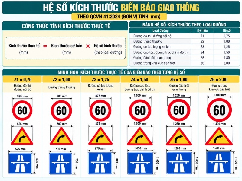 Hệ số kích thước biển báo giao thông theo quy chuẩn Hệ số kích thước biển báo giao thông theo quy chuẩn