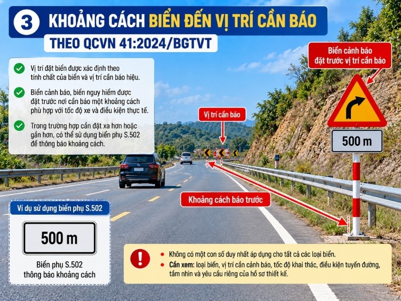 Khoảng cách biển báo đến vị trí cần báo
