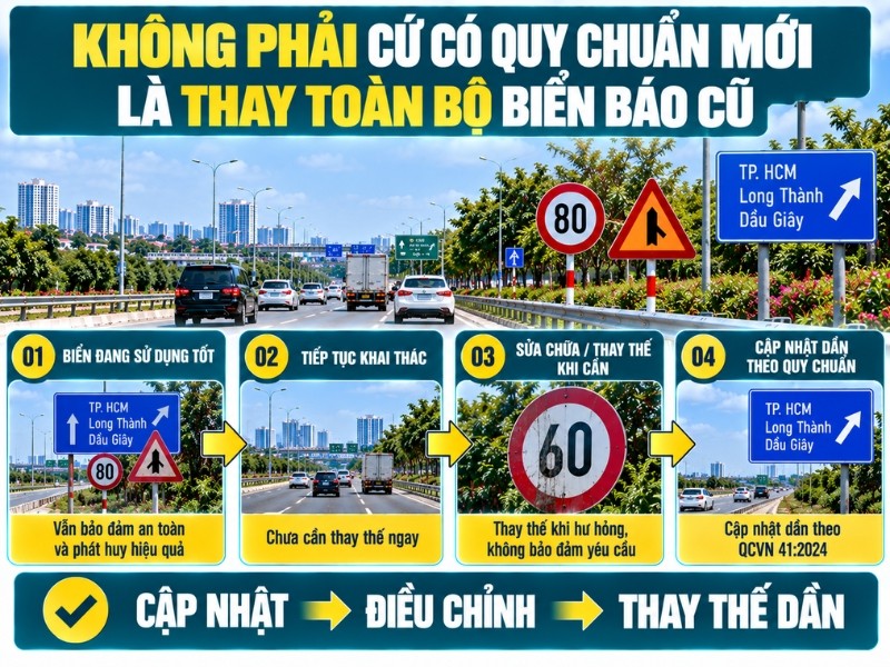 Không phải có quy chuẩn mới là thay toàn bộ biển báo cũ