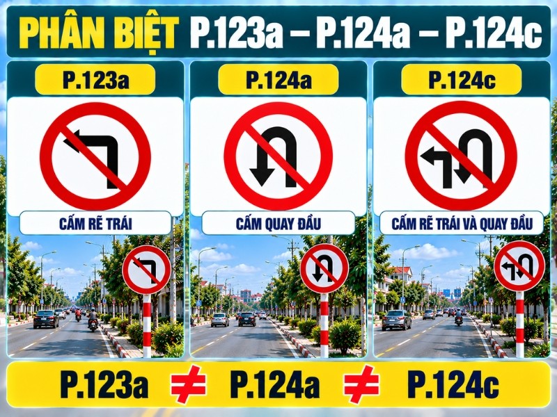 Phân biệt biển P123a, P124a, P124c
