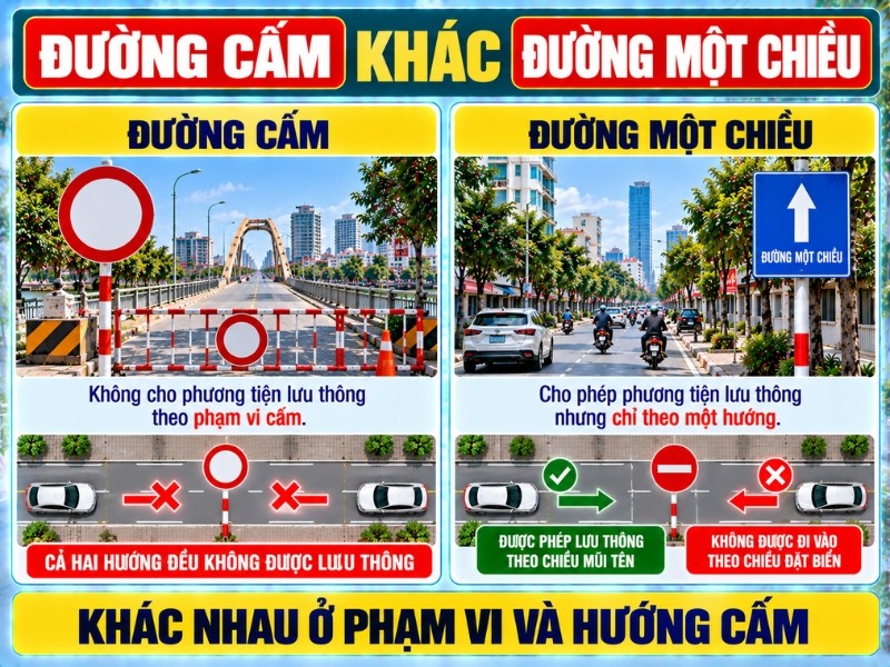 Phân biệt đường cấm và đường một chiều