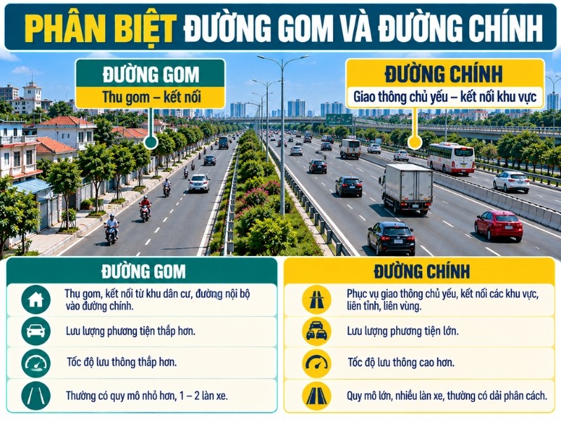 Phân biệt đường gom và đường chính