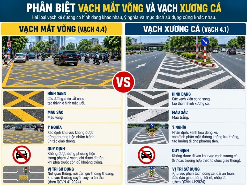 Phân biệt vạch mắt võng và vạch xương cá