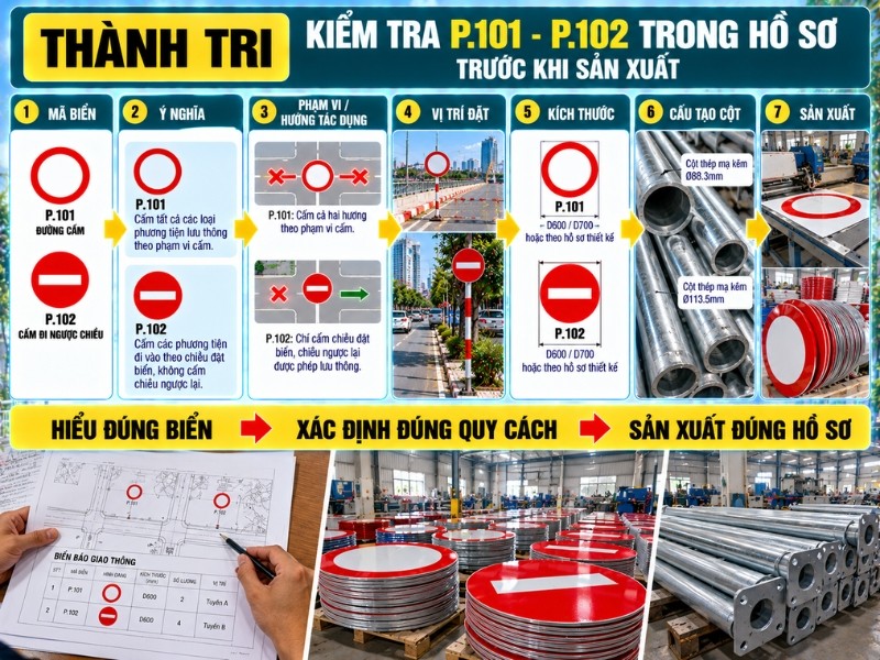 Thành tri kiểm tra biển báo trước khi sản xuất