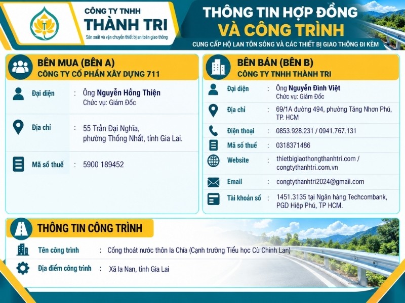 Thông tin hợp đồng hộ lan tôn sóng công trình Gia Lai