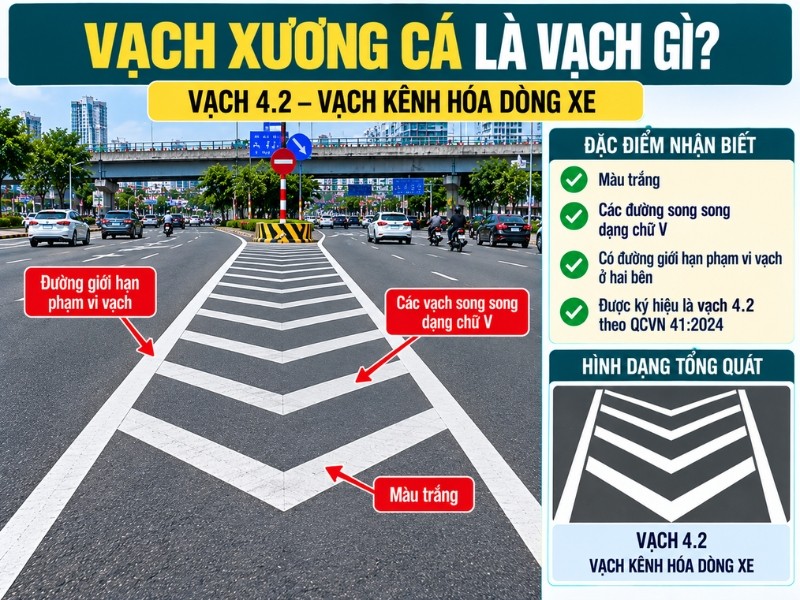 Vạch 4.2 vạch kênh hoá dòng xe theo quy chuẩn