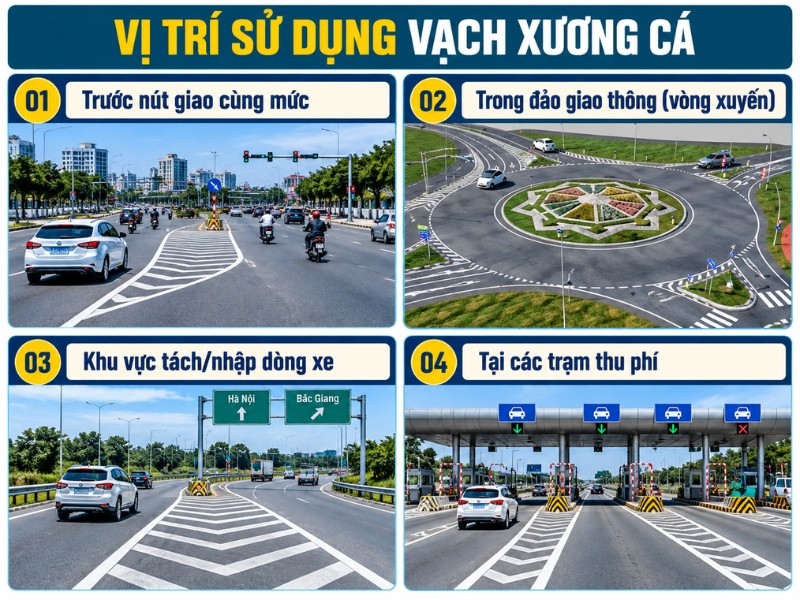 Các vị trí thường sử dụng vạch xương cá